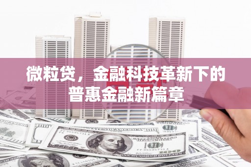 丰县微粒贷，金融科技革新下的普惠金融新篇章